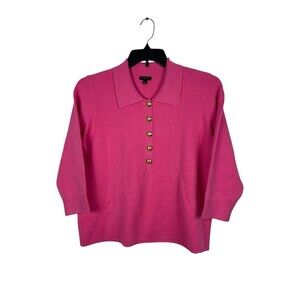 Talbots Plus X Pink Collared Sweater Top Gold Button Preppy Cropped Country Club